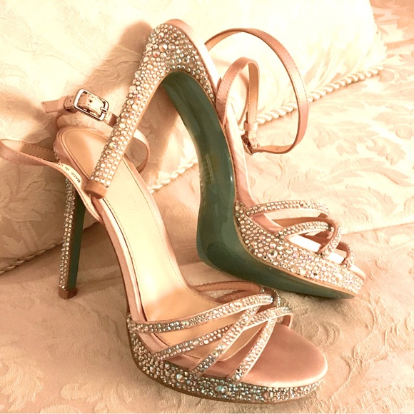 Betsey Johnson Aden Champagne Rhinestone Embellished 💎Ankle Strap Platform 6.5 - Picture 2 of 9